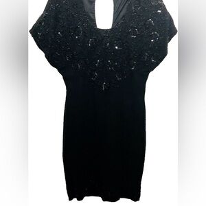Beaded Drama Special Occasion Vintage Black Dress Size M Keyhole Beads Sequins